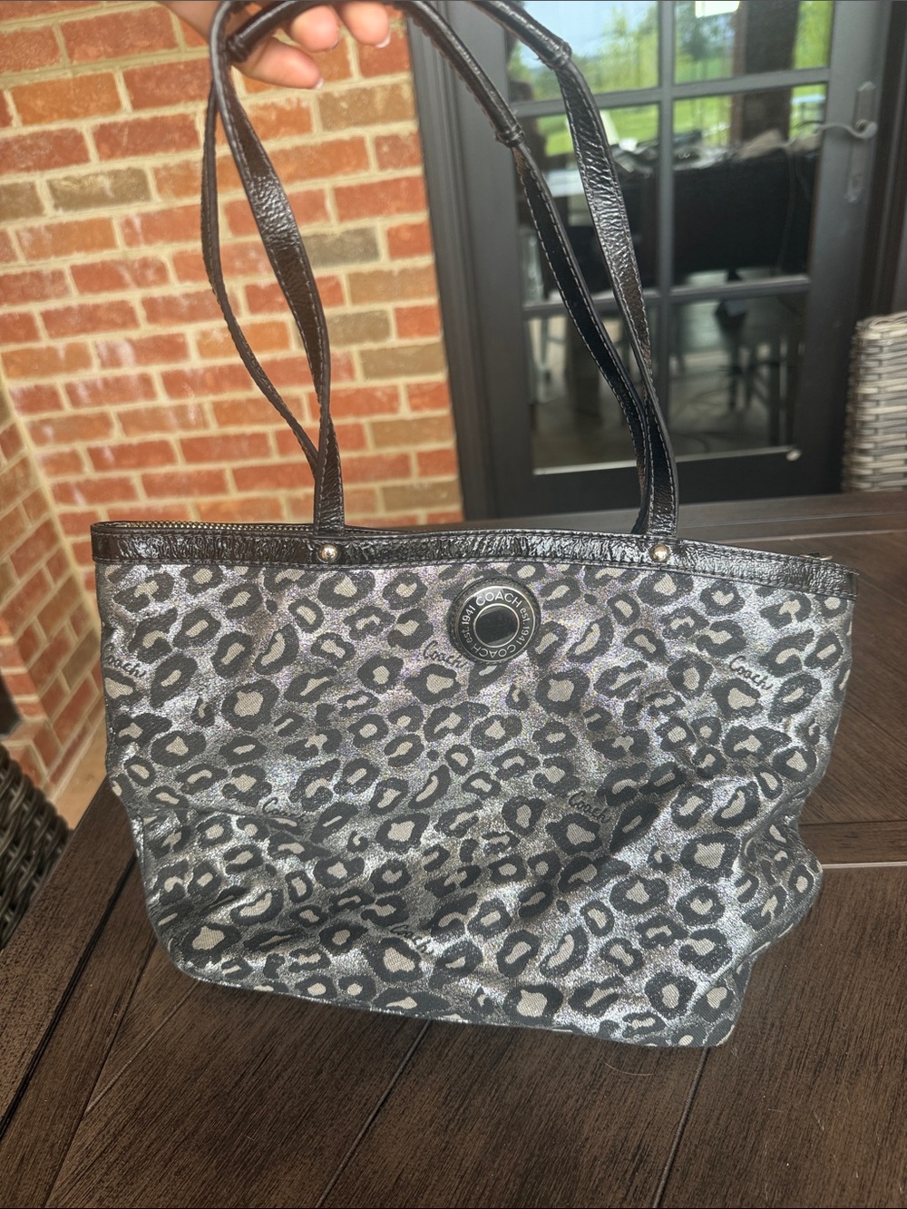 Coach Silver and Black Leopard Print Tote
